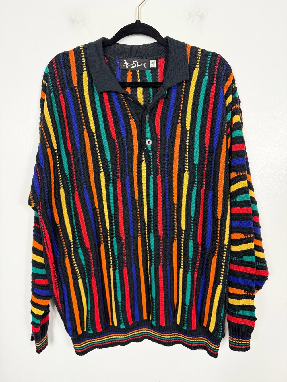 Vintage Multicolor Knit Coogi Inspired Quarter Button Collared Sweater XL